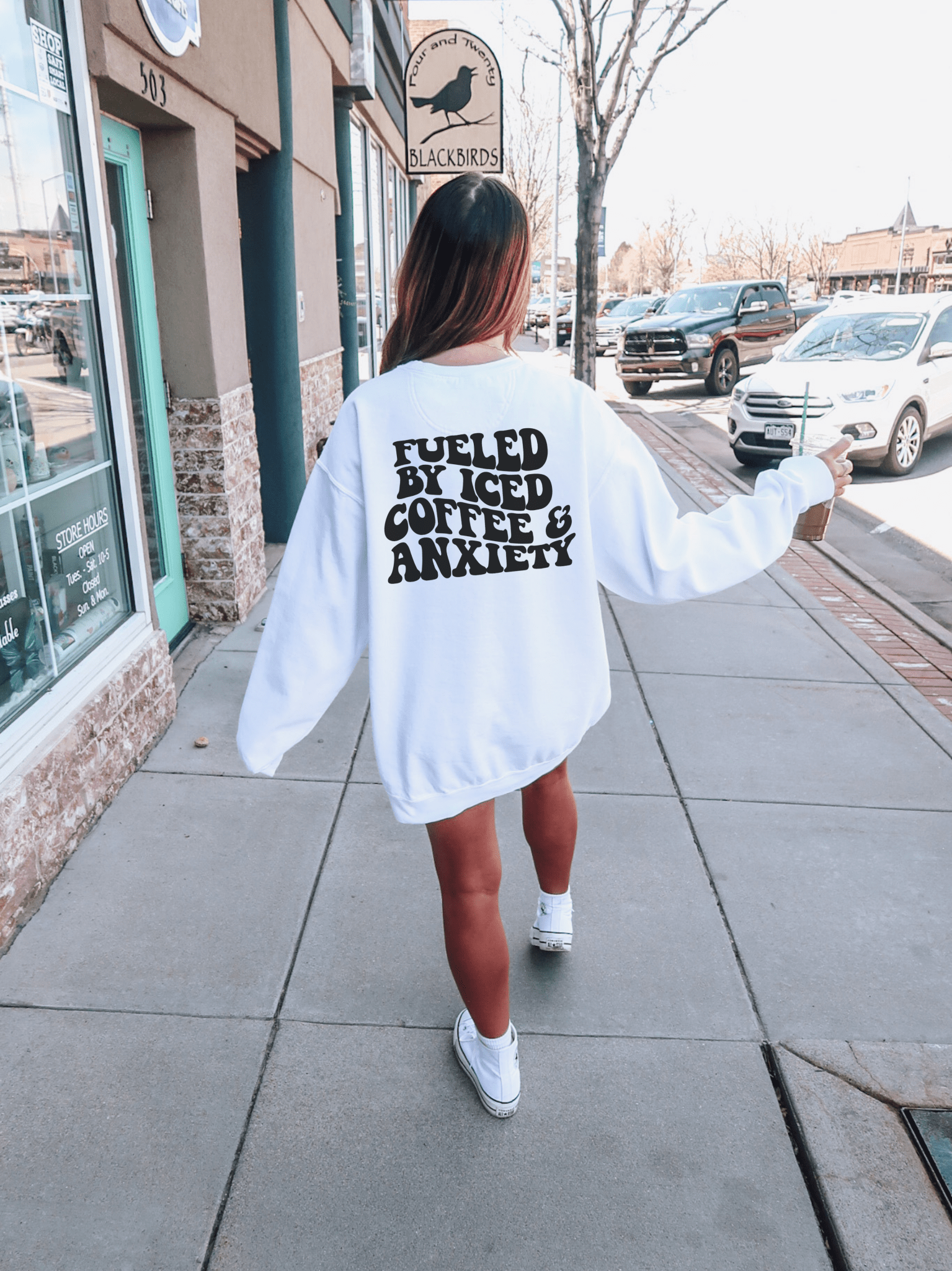 Fueled By Iced Coffee & Anxiety Crewneck - My morning vibes